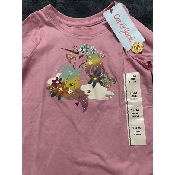 Toddler Girls' Rainbow Unicorn Long Sleeve T-Shirt Cat & Jack Pink 18m. P - Picture 2 of 4